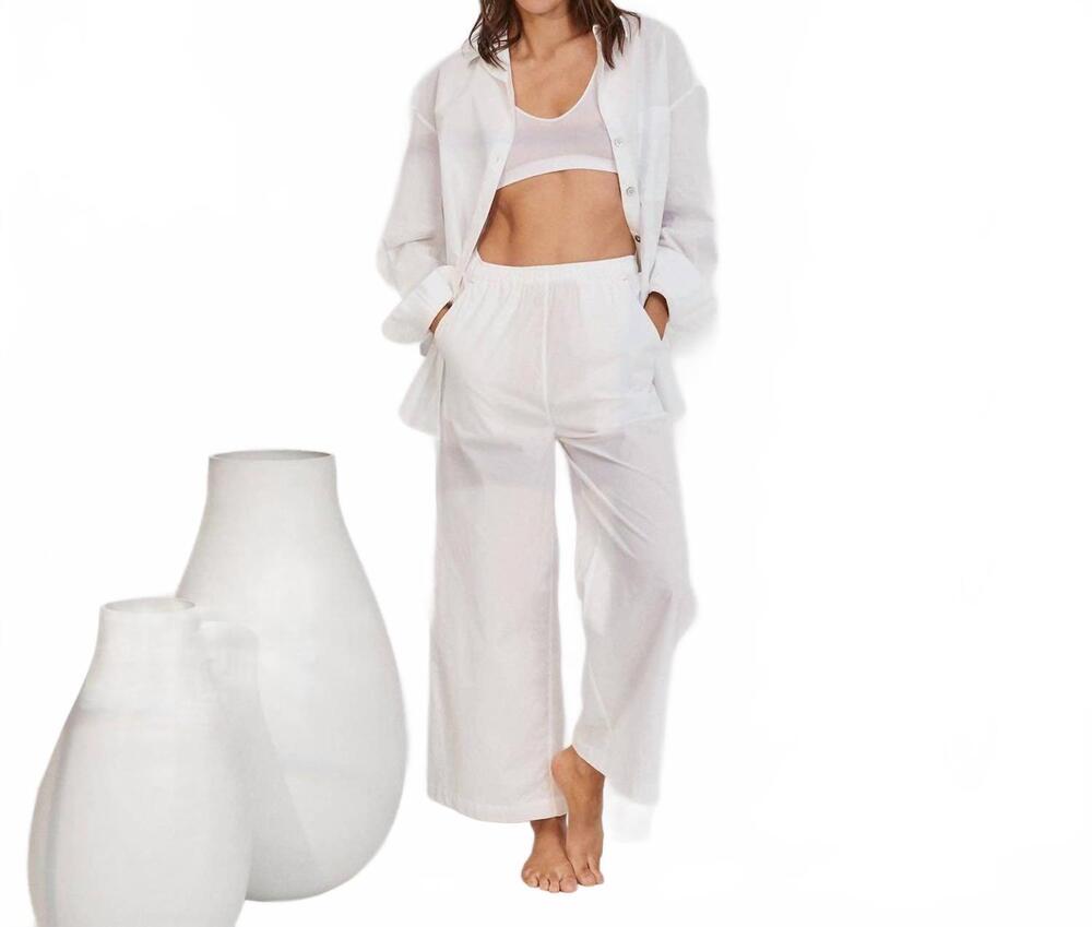 NEW LUNYA women's airy cotton long sleeve set in white